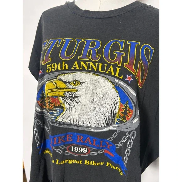 Vintage 90's y2k sturgis bike rally bald eagle graphic tee muscle tshirt - Picture 2 of 7